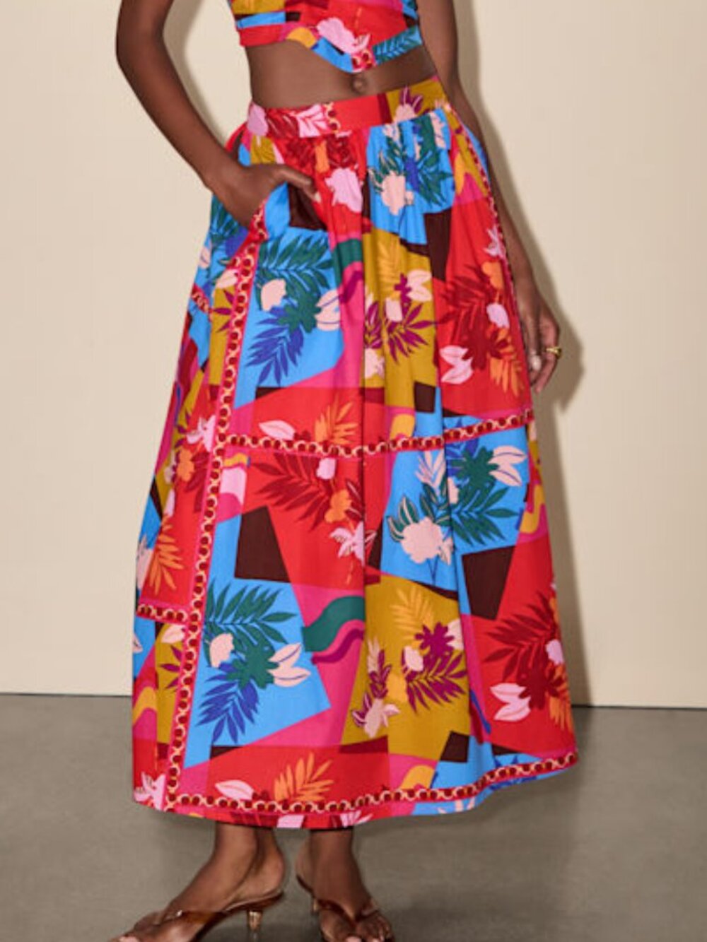 Lulus Beatriz Red Multi Floral Print Midi Skirt - Size XS